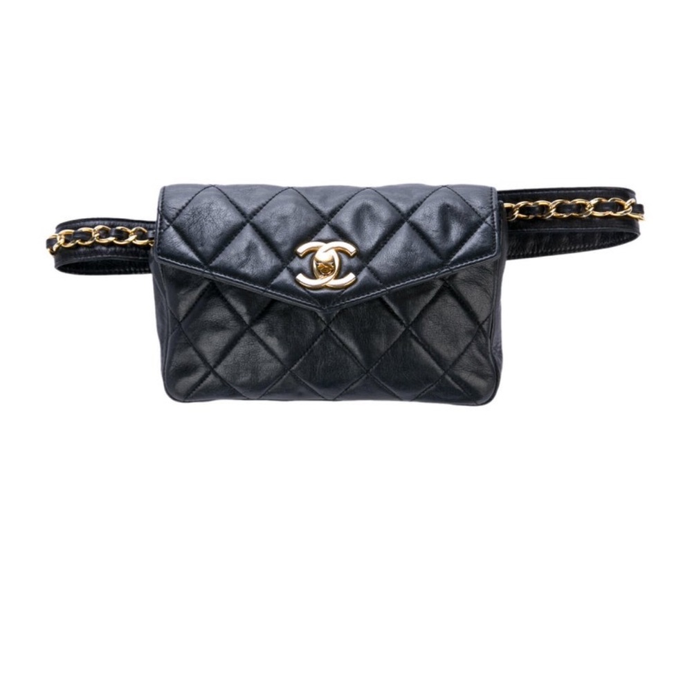 Preloved Authentic vintage Chanel quilted CC lambskin belt bag black - Picture 7 of 14